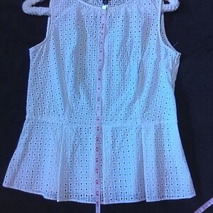 BROOKS BROTHERS, Sleeveless white eyelit summer top.